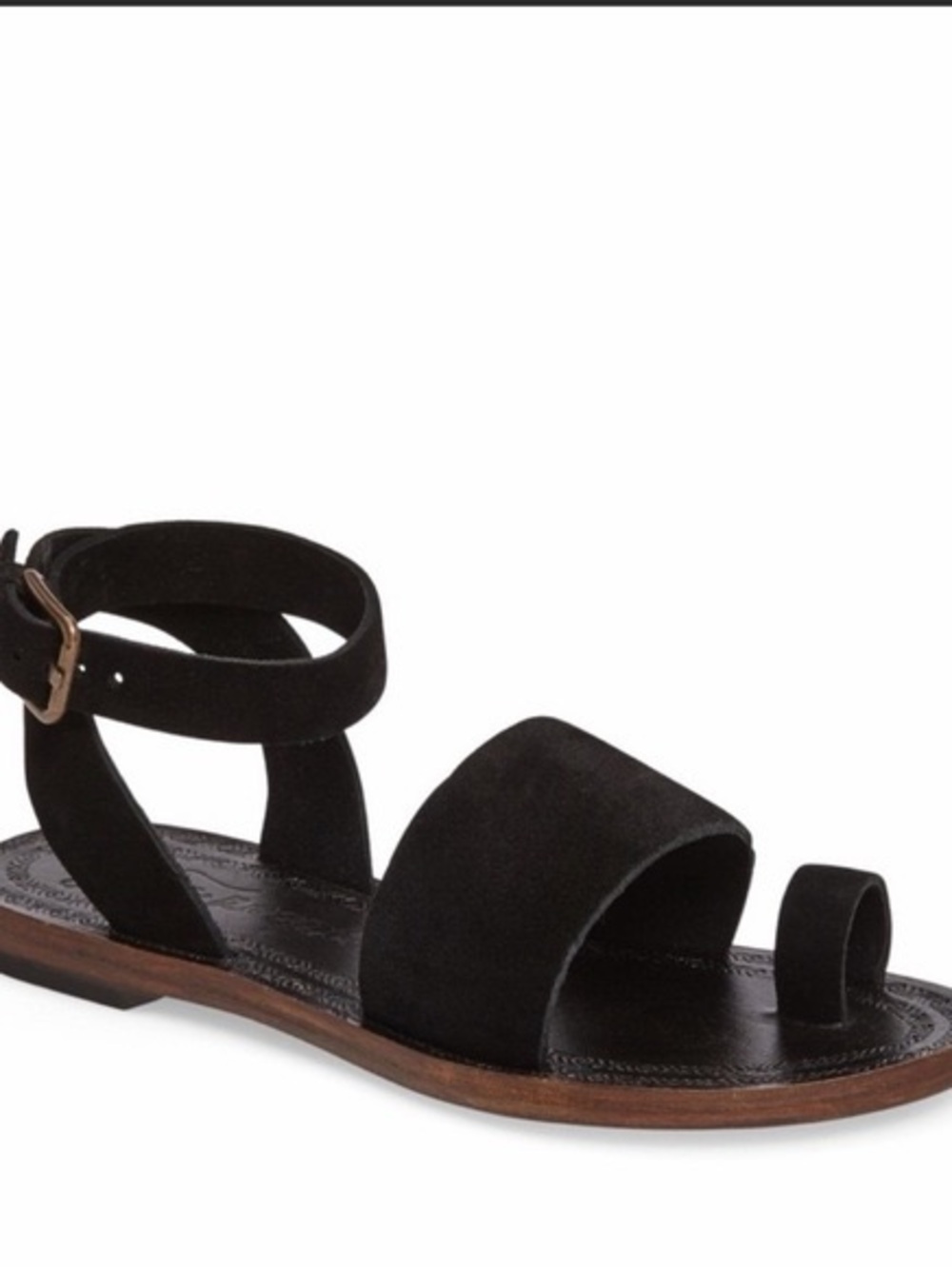 Free People Torrance Black Suede Ankle-Strap Toe-Loop Sandals
